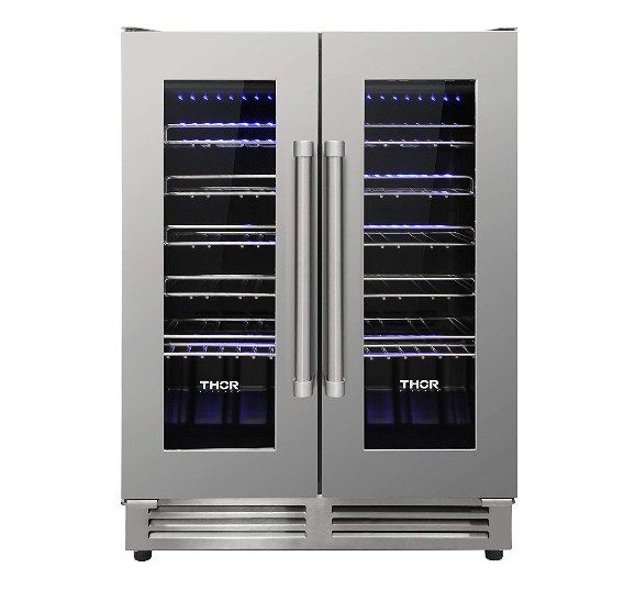 政府补贴美国24寸实木双门恒温红酒红酒柜嵌入式冰吧winecooler