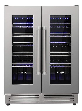 政府补贴美国24寸实木双门恒温红酒红酒柜嵌入式冰吧winecooler