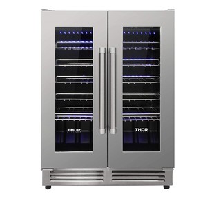 政府补贴美国24寸实木双门恒温红酒红酒柜嵌入式 冰吧winecooler