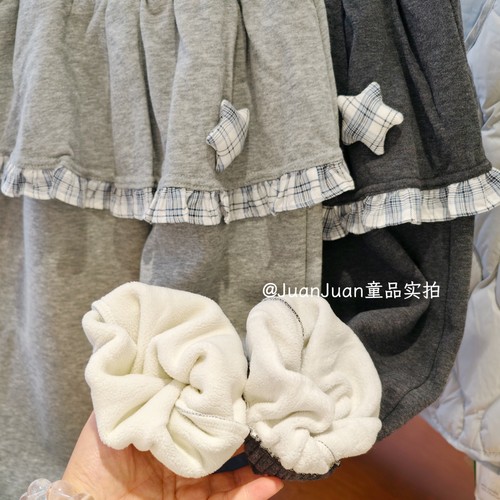 女童可爱星星p帘的加绒卫裤