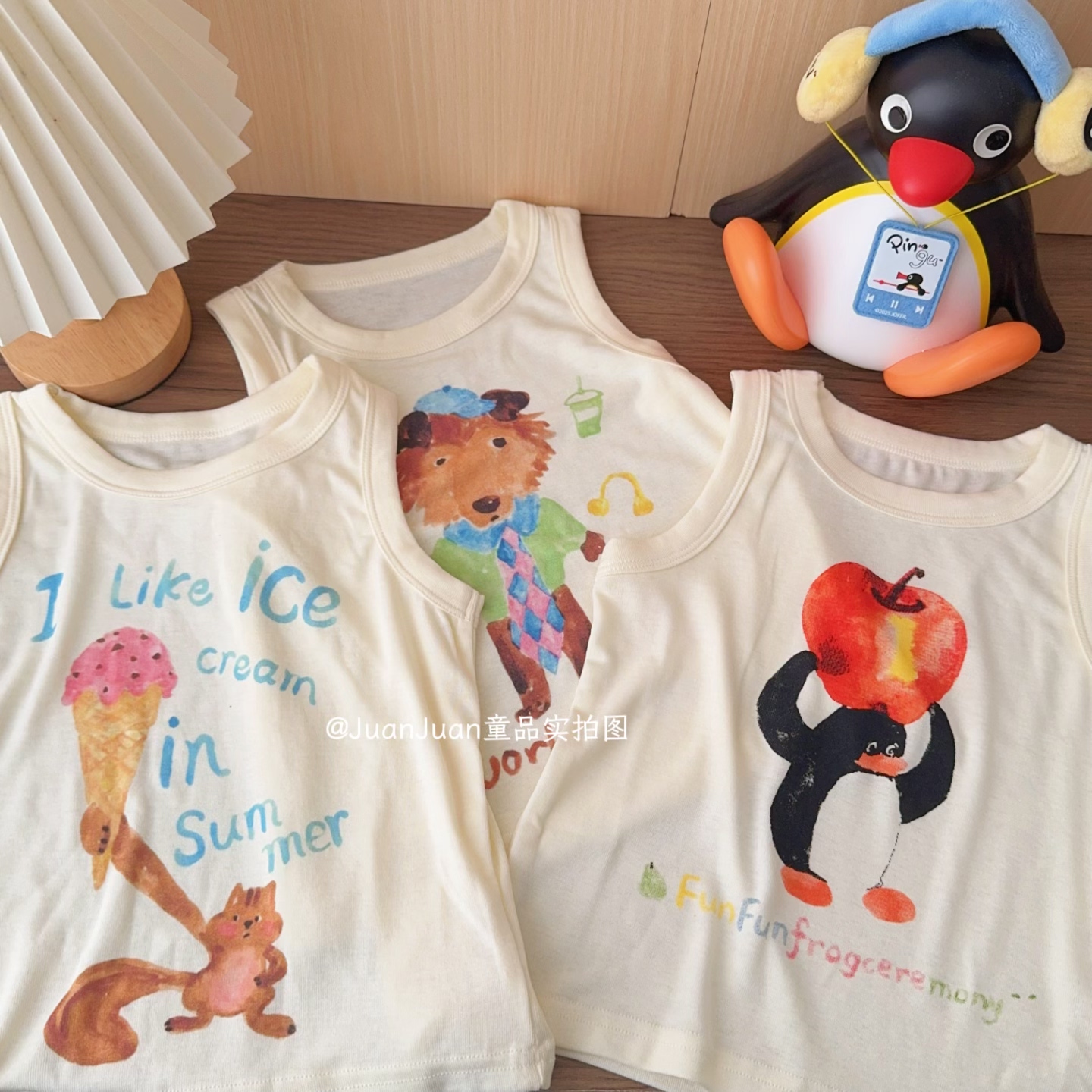 90-140码日系潮牌原创卡通背心莫代尔弹力棉吊带衫男女童可爱无袖