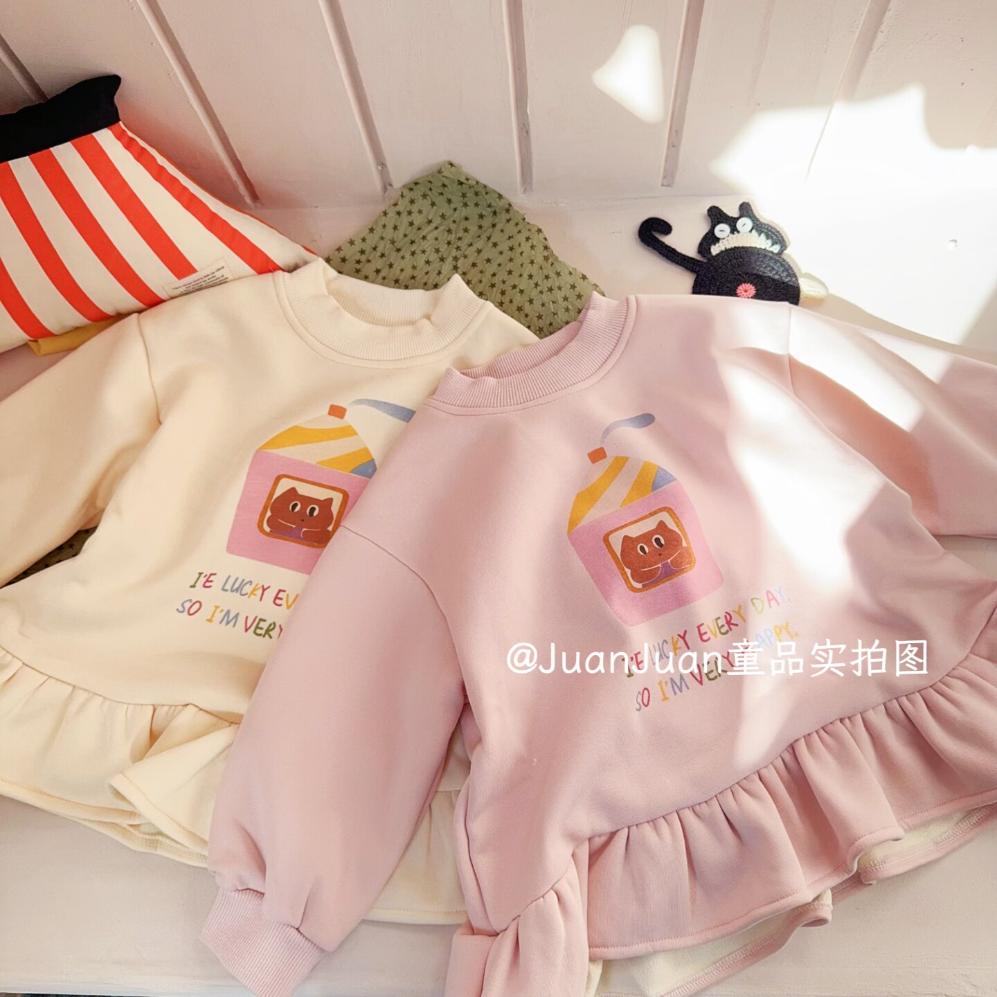 日系可爱小熊一体绒长袖卫衣女孩