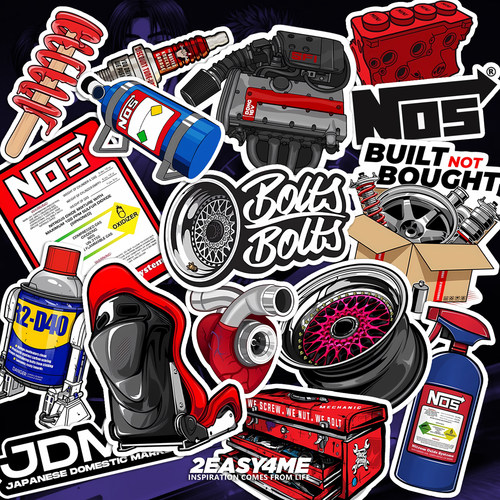 二次元卡通复古JDM汽车改装配件日系平板手机装饰防水个性贴纸