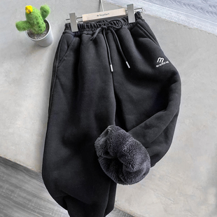 儿童裤子冬季新款男童加绒保暖长裤男孩宽松束脚休闲裤松紧腰暖和