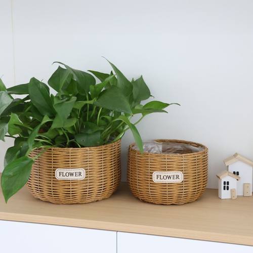 仿藤花盆编织花篮草编田园手工创意绿萝插花多肉蝴蝶兰装饰摆件
