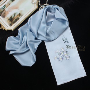 民族风刺绣真丝围巾桑蚕丝披肩送女性伴手礼品旗袍外搭丝巾绣球花