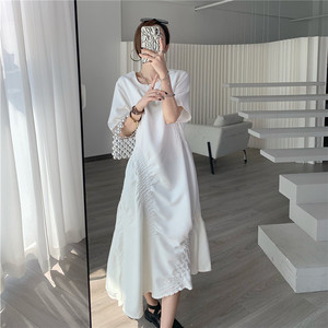 邵夫人小众设计感连衣裙女装夏季2023年新款短袖长裙宽松法式裙子