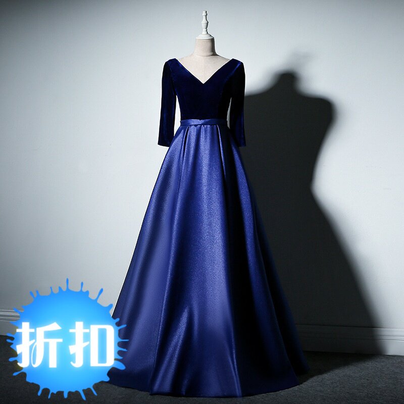 2025新款宴会晚礼服长款修身中长袖连衣裙年会演出大合唱女主