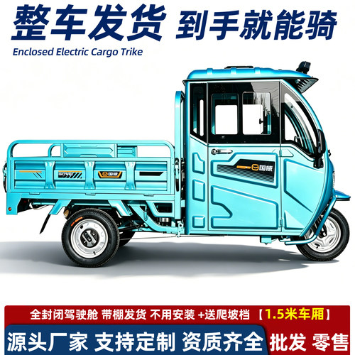 国威半封闭电动三轮车带棚家用拉货电三轮爬坡载重王国标电瓶车