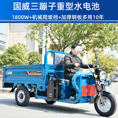 国威电动三轮车翻斗载货工程车