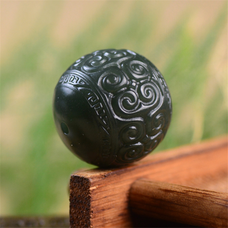 天然高端和田玉单珠塔青玉石回纹