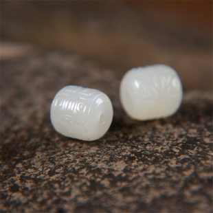 和田玉桶珠博古纹新疆且末白玉散珠单珠天然花梨手串配珠文玩配饰