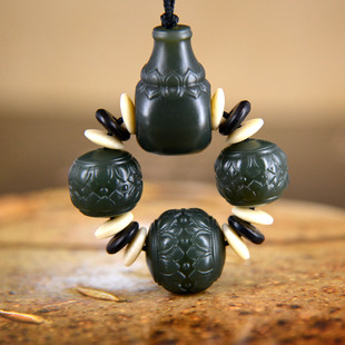 和田玉三通文玩配饰手链男款塔青玉三通套装天然金刚手串diy配珠