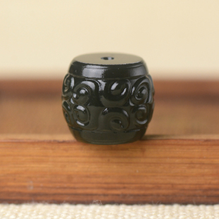 和田玉桶珠单颗塔青玉回纹鼓珠散珠天然diy手串配珠文玩配饰包邮