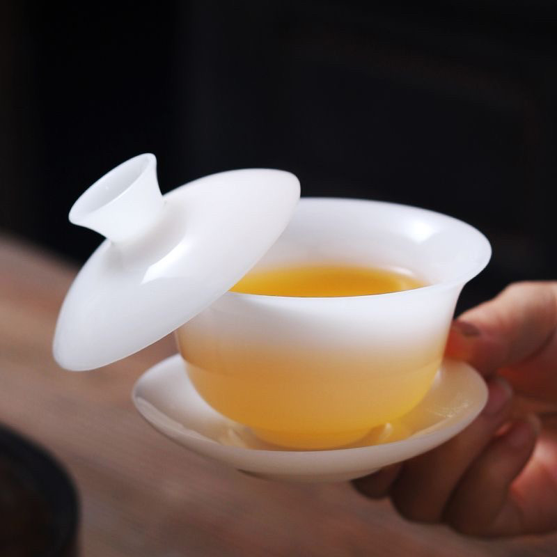 璞玉盖碗茶具功夫茶杯三才碗办公冰种陶瓷泡茶盖碗茶礼盒装