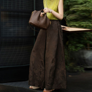 栖谷 百搭气质裤 春秋爆款 新中式 子 人丝喜鹊报喜提花百搭阔腿裤