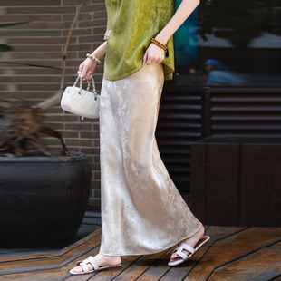 醋酸凤栖梧桐提花半身裙新中式 2026春夏爆款 斜裁显瘦裙子 栖谷