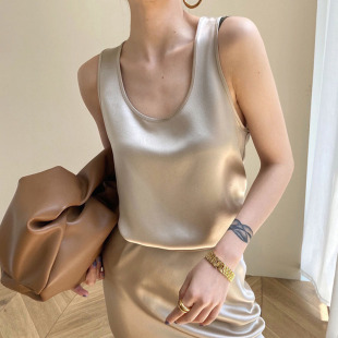进口三醋酸U领背心吊带 春夏爆款 高级感气质百搭吊带上衣 栖谷