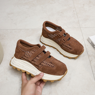 小码女鞋313233码真皮小个子厚底内增高8CM魔术贴网面老爹鞋女