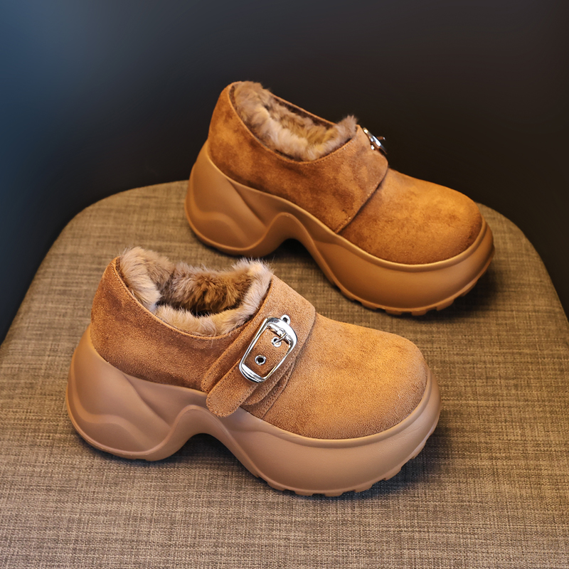 厚底乐福鞋女真皮2025冬季新款爆款内增高保暖松糕勃肯鞋短靴单鞋