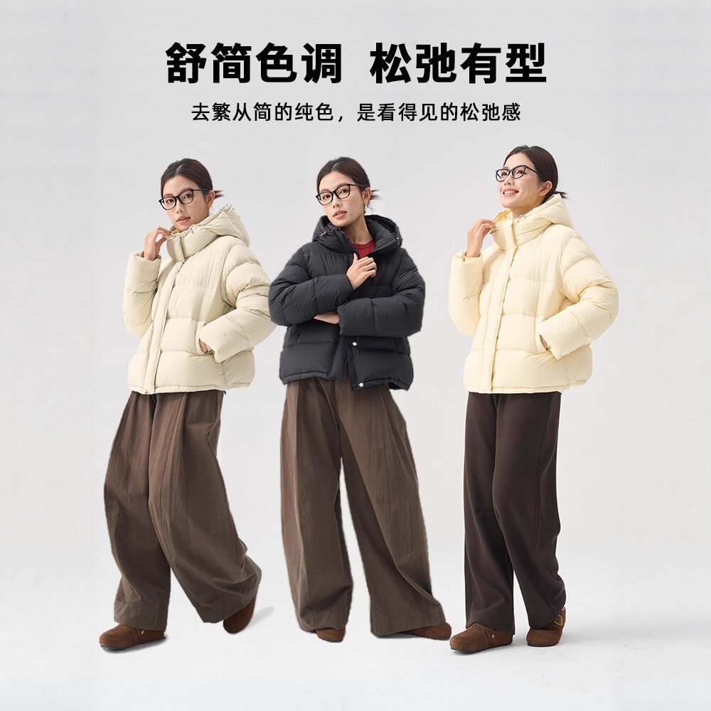 90白鹅绒加厚短款连帽羽绒服女