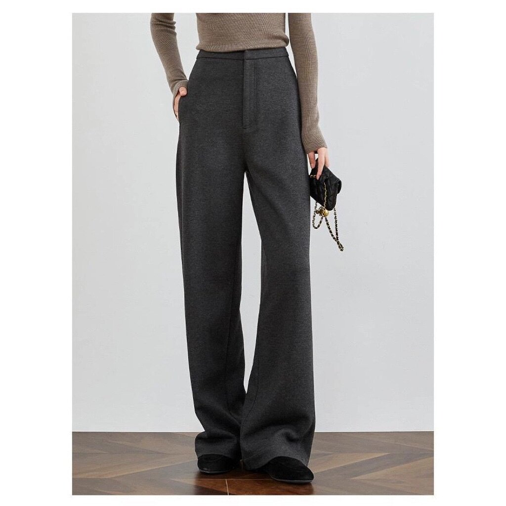 高个子加长高腰直筒毛呢西装裤