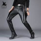 男加绒加厚摩托车紧身防水男士 款 皮裤 青年皮裤 韩版 修身 潮秋冬款
