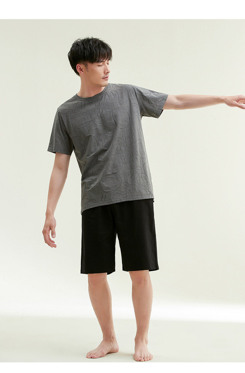 康妮雅家居睡衣休闲透气外穿圆领套头短袖短裤男套装611318