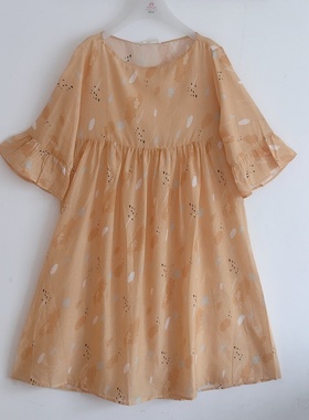 康妮雅家居服棉+桑蚕丝圆领套头中袖中裙女睡裙62815轻薄夏季凉爽