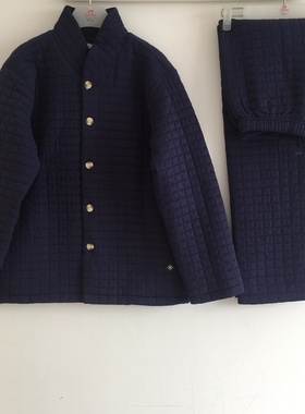 康妮雅家居休闲睡衣纯色立领开胸针织棉夹棉长袖长裤男套装61604