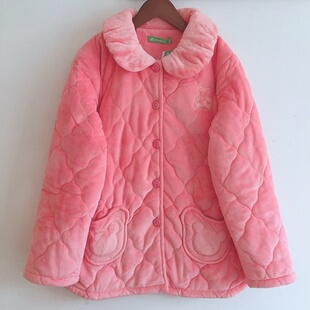 康妮雅保暖冬季三层中厚夹棉法兰绒家居服睡衣柔软单件女上衣棉衣