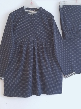 康妮雅家居服休闲睡衣秋季柔软舒适针织纯棉圆点长袖女套装62321