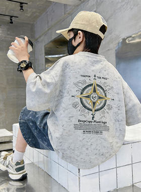 夏装字母头盔印花短袖T恤套装