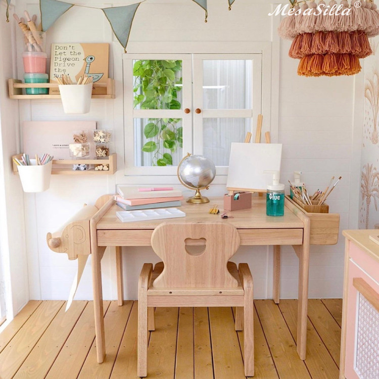 MesaSilla儿童学习桌宝宝游戏桌子实木幼儿园升降书架储物架