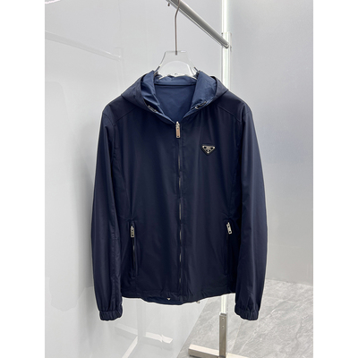 高端潮牌欧货2025春季欧洲站时尚三角标休闲双面穿连帽夹克男外套