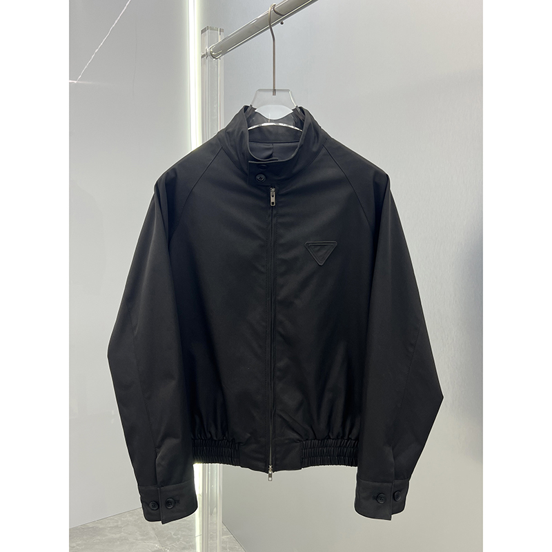高端潮牌欧货秋季时尚立领插肩袖微宽松老钱风三角标男士夹克外套
