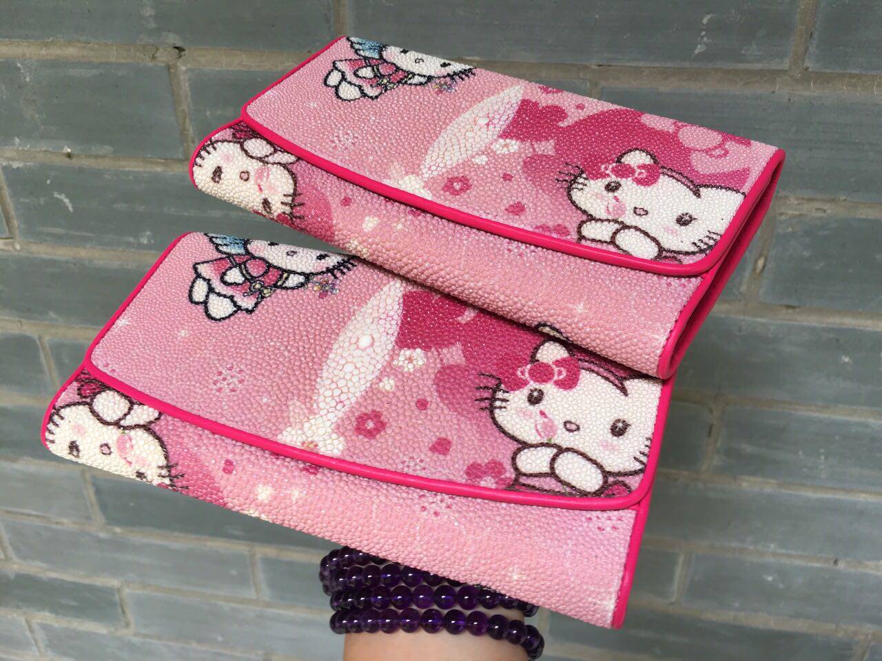 正品珍珠鱼皮钱包 彩色魔鬼鱼皮钱夹 三折长款多卡位皮夹票夹