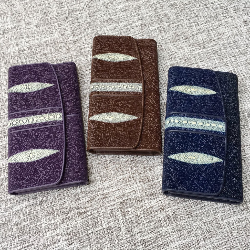 正品公母珍珠鱼皮钱包 男女钱夹三折长款多卡位多功能票夹