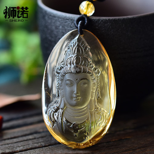 黄水晶观音吊坠挂件女款男情侣