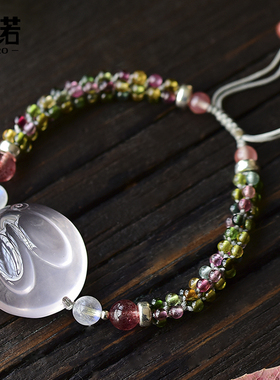 粉水晶生肖萌兔手链款粉晶碧玺手工编织手串送友闺蜜礼物饰品