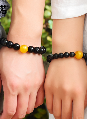 狮诺 黑曜石玛瑙情侣手链士款波罗蜜心经手串佛珠本命年饰品