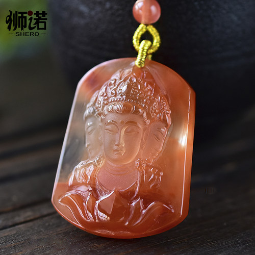 红水晶三面观音吊坠毛衣链挂件