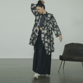 风衣女国风两面穿外套开衫 沐喜立领斜襟棉质色织提花宽松袖 中长款