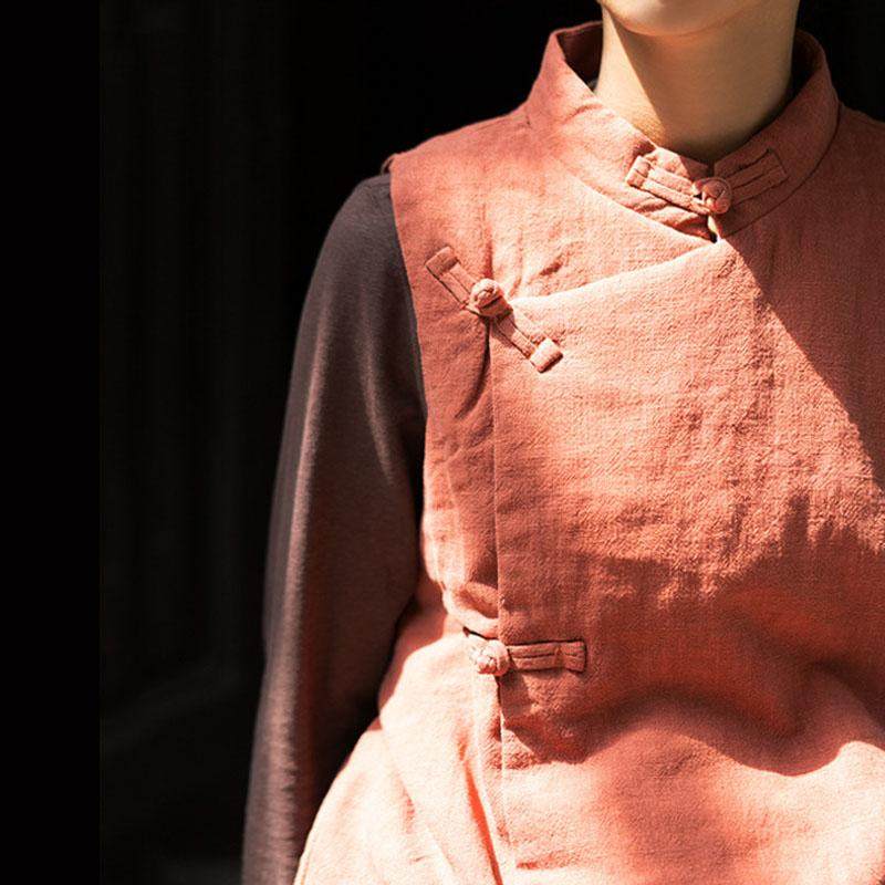 沐喜全开盘扣复古砂洗亚麻做旧夹棉中式马甲国风宽松保暖无袖外套