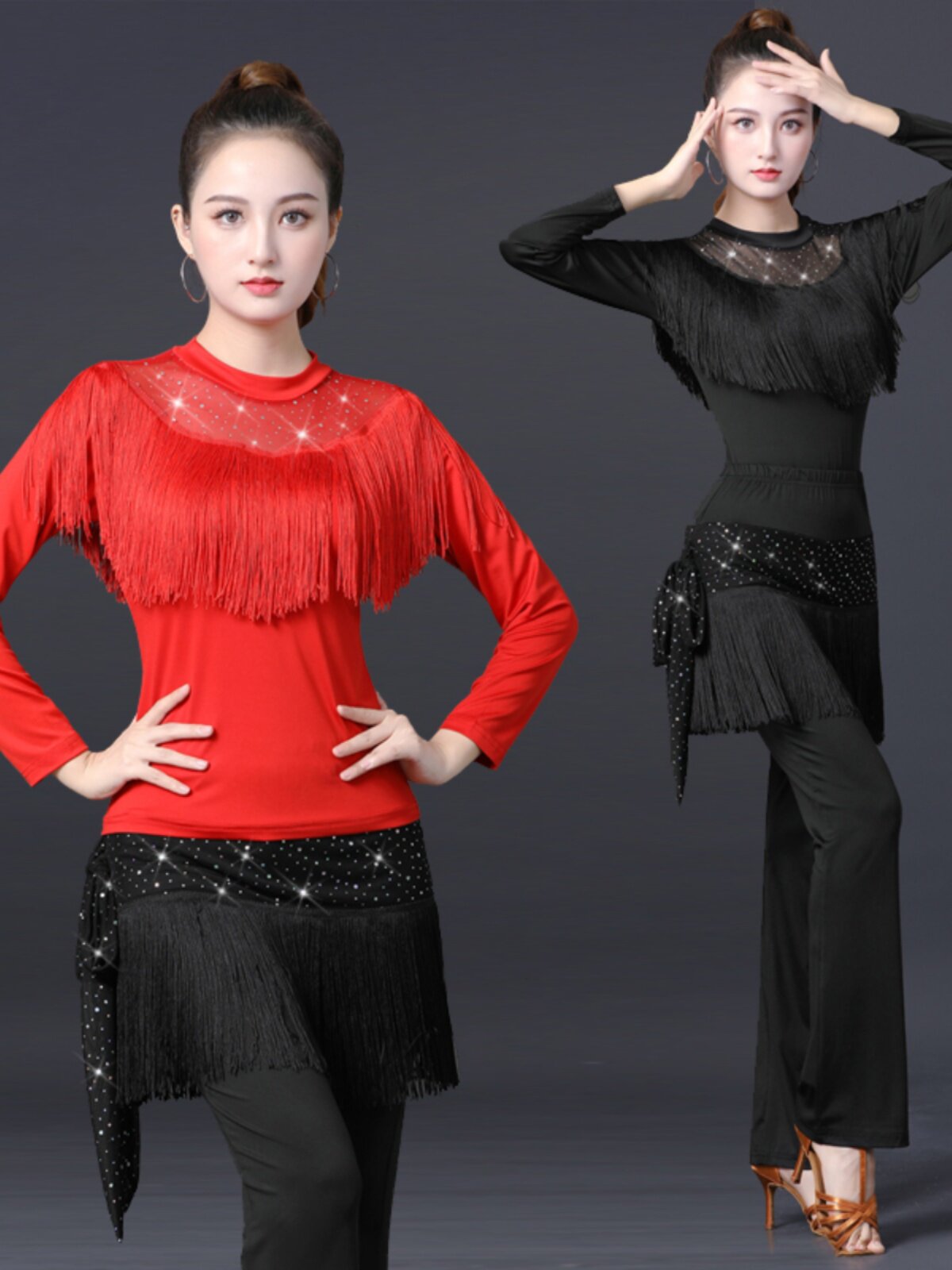 广场舞服装新款套装拉丁舞服流苏吉特巴跳舞上衣裤子水兵舞服比赛