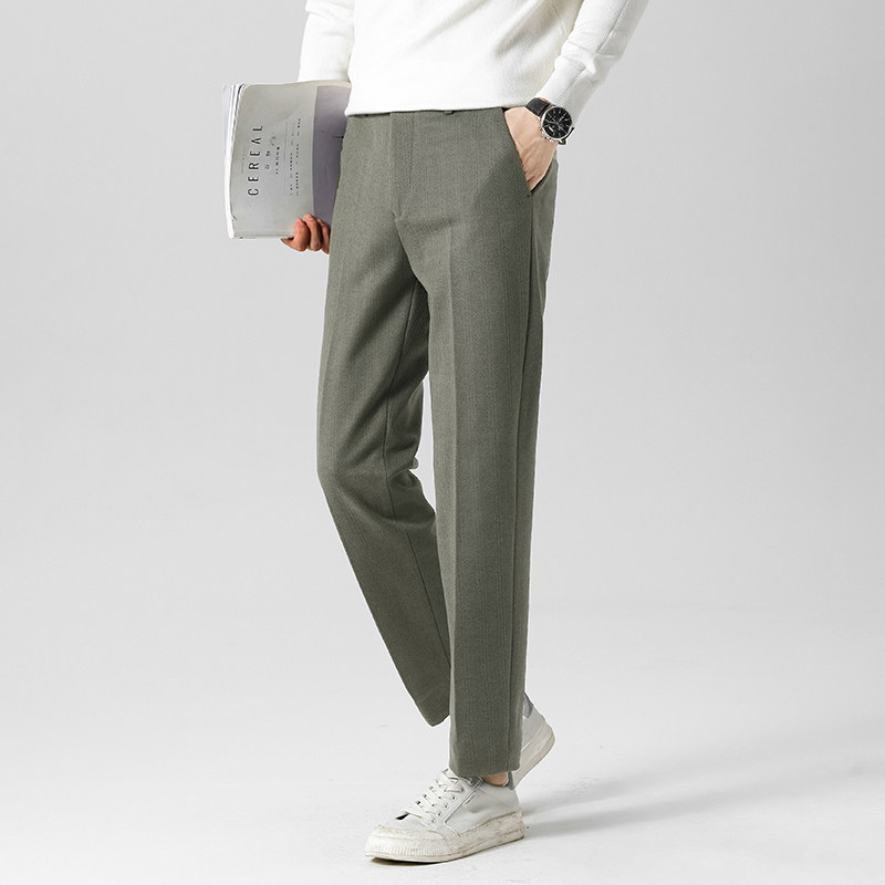 高端毛呢西裤男士高级感男装2025新款休闲西装裤冬季羊毛呢西裤子