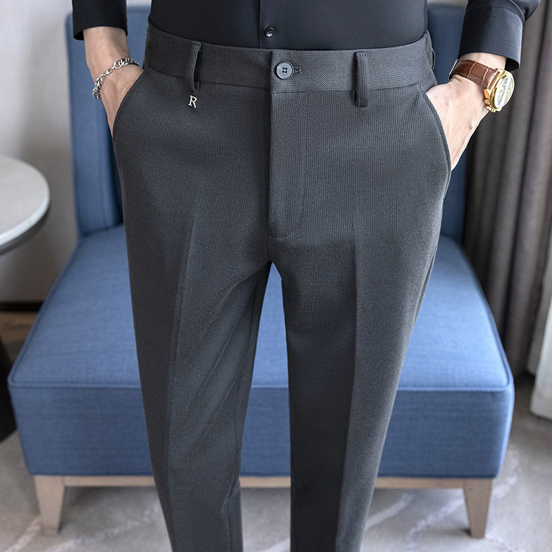 休闲职业西裤男毛呢修身直筒春秋冬款痞帅高级感轻熟风商务西装裤