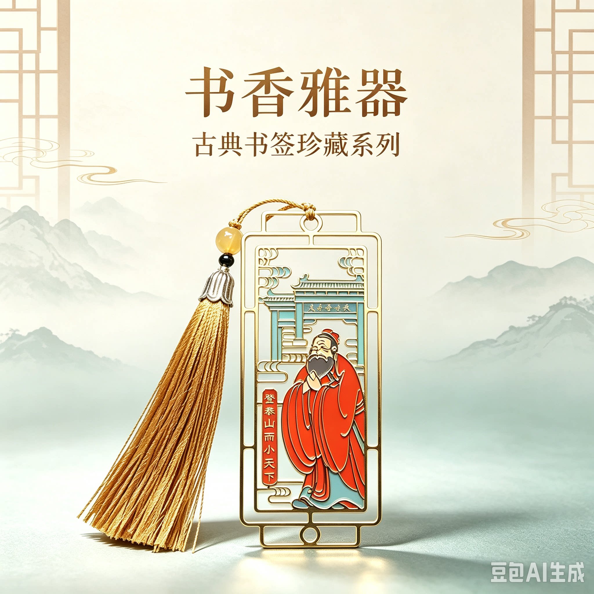 泰山文创孔子老子孟子书签旅游纪念古风金属礼盒定制学生老师送礼