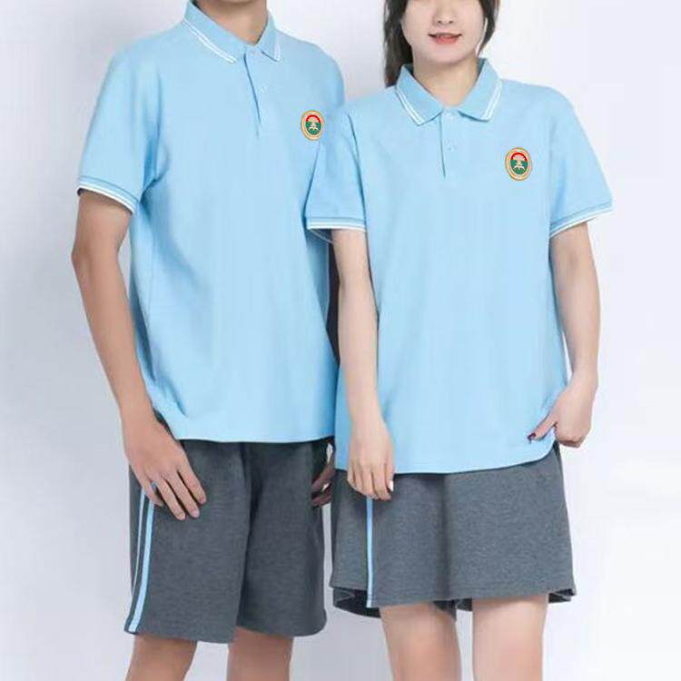 江门广雅校服POLO衫浅蓝色秋冬季小学初中夏季款短袖男女同款T恤