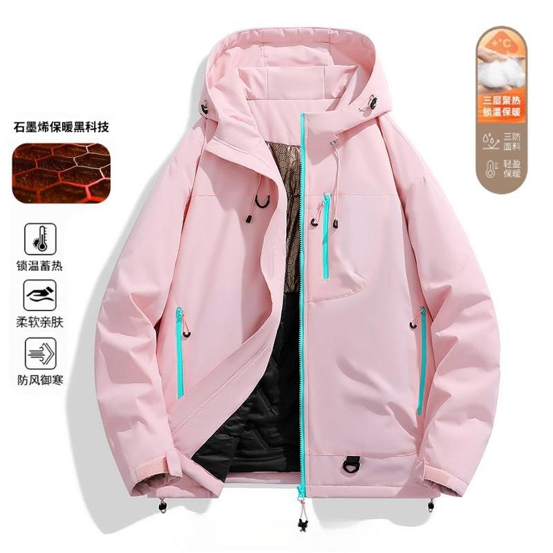 新款连帽冲锋衣棉服男女同款